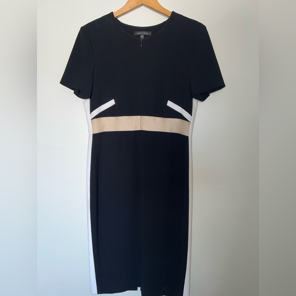 Black Dress with Tan and White Accents